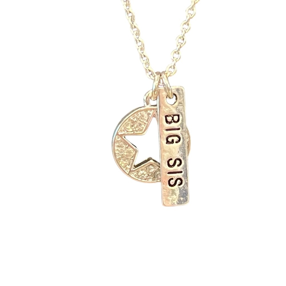 Claire's Pendant Necklace Signed Big Sis Charm Rhinestone Star Silver Tone‎